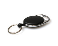 Black Solid Carabiner Card Reels with Key Rings - Pack of 50