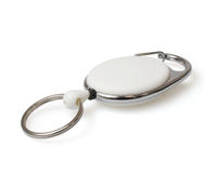 White Solid Carabiner Card Reels with Key Rings - Pack of 50