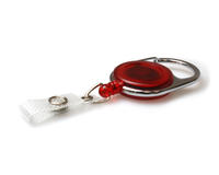 Red Translucent Carabiner Card Reels with 19mm Recess and Reinforced Straps - Pack of 50