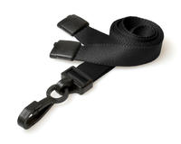 15mm Black Lanyards with Breakaway and 2-piece Plastic J Clip 15mm - Pack of 100