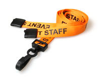 Event Staff Orange Lanyards with Plastic J-Clip - Pack of 100