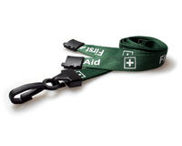 15mm Green First Aid Comfort Braid Lanyards with Breakaway and Plastic J Clip - Pack of 100