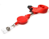 15mm Red Lanyards with Flat Breakaway and Integrated Card Reel - Pack of 50