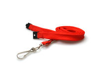 10mm Red Tubular Breakaway Lanyards with Metal J-Clip - Pack of 100