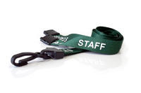 15mm Staff Green Lanyards with Breakaway and Plastic J Clip - Pack of 100