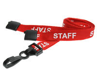 Red Staff Lanyards with Breakaway and Plastic J Clip - Pack of 100