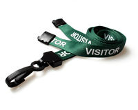 15mm Green Visitor Lanyards with Breakaway and Plastic J-Clip - Pack of 100