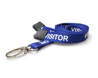 Visitor Royal Blue 15mm Flat Woven BreakAway Lanyard with Metal Lobster Clip - Pack of 100