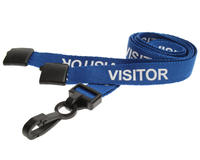 Blue Visitor Lanyards with Breakaway and Plastic J Clip - Pack of 100