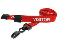 Red Visitor Lanyards with Breakaway and Plastic J Clip - Pack of 100