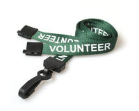 Green Volunteer Lanyards with Breakaway and Plastic J Clip - Pack of 100