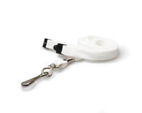 White 10mm Tubular Woven BreakAway Lanyard with Metal J-Clip - Pack of 100