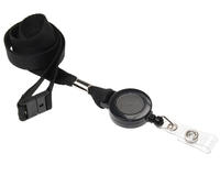 15mm Black Access Card Lanyards with Flat Breakaway & Integrated Card Reel - Pack of 50